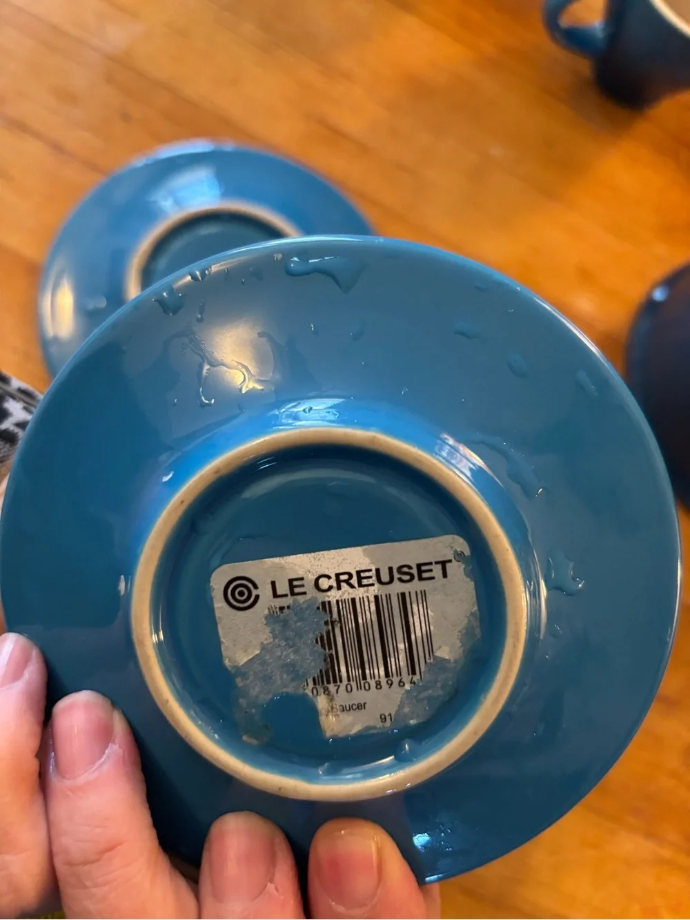 Le Creuset Stoneware French Press 2 Cups Saucers Espresso Blue Marseille Set